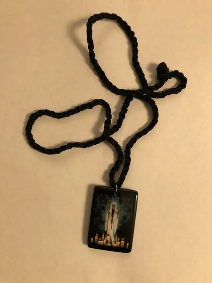 Santa Muerte Rope & Wood Necklace