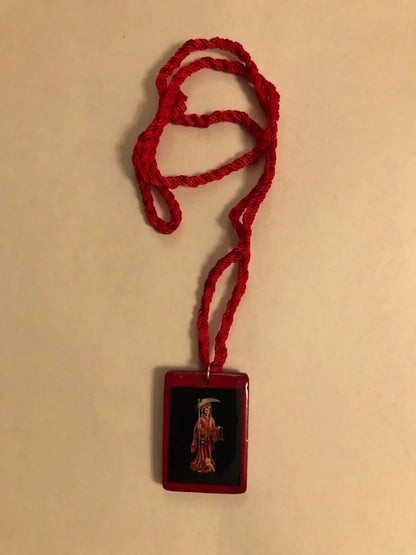 Santa Muerte Rope & Wood Necklace