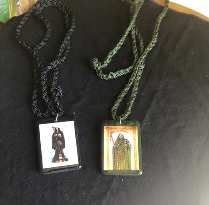 Santa Muerte Rope & Wood Necklace