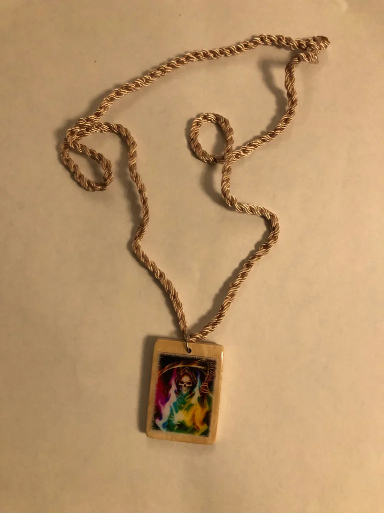 Santa Muerte Rope & Wood Necklace